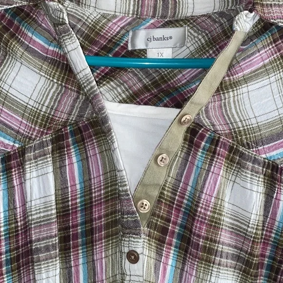 CJ Banks knit shirt - 3/4 sleeves plaid size 1X - Picture 2 of 8